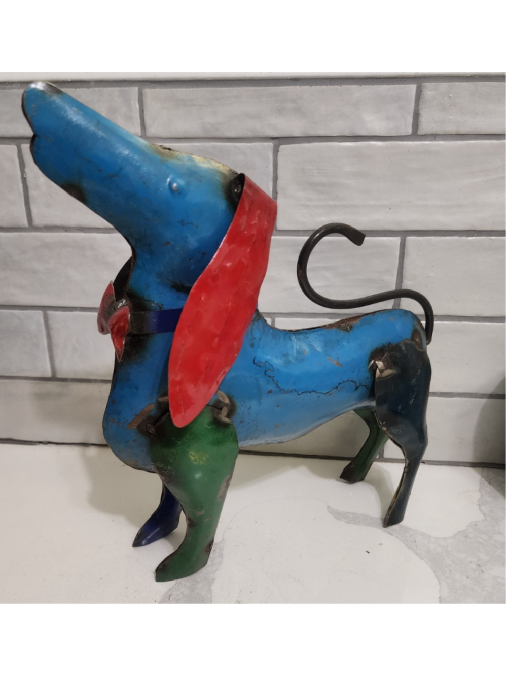 Recycled Metal Dog Sculpture Folk Art Rustic Farmhouse Decor